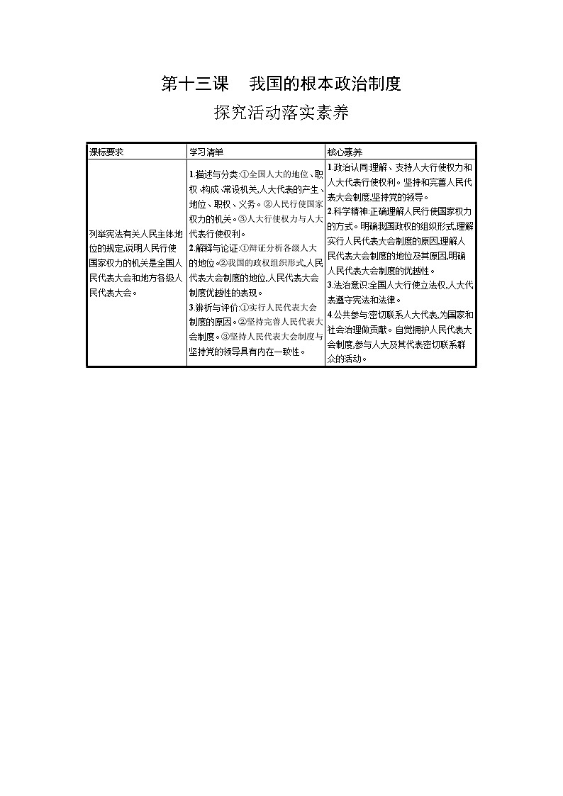 新高考政治一轮复习精品学案第十三课 我国的根本政治制度（含解析）第1页