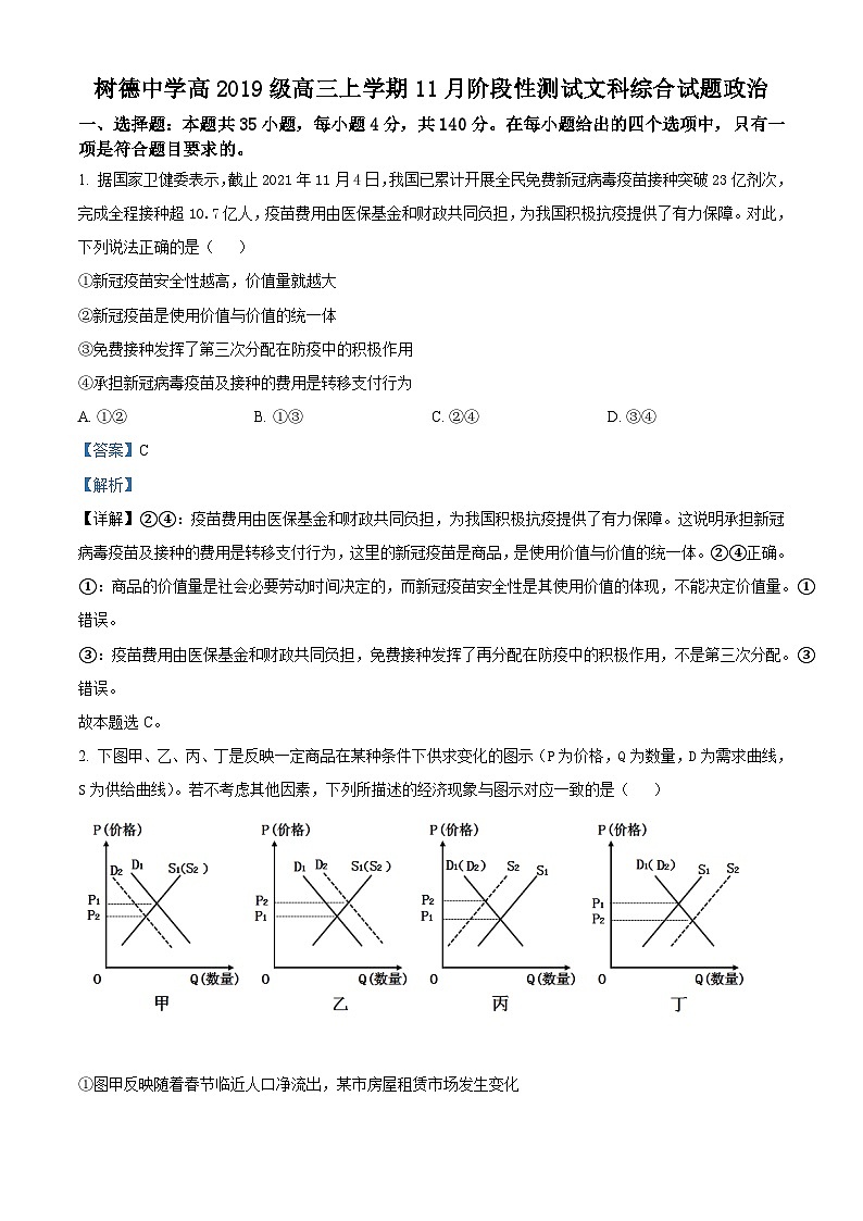 【期中真题】四川省成都市树德中学2021-2022学年高三上学期11月阶段性测试（暨期中）文综政治试题.zip01