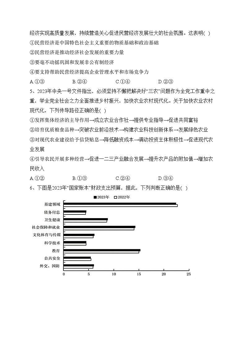 山东省2024届高三上学期适应性联考（一）政治试卷(含答案)第2页