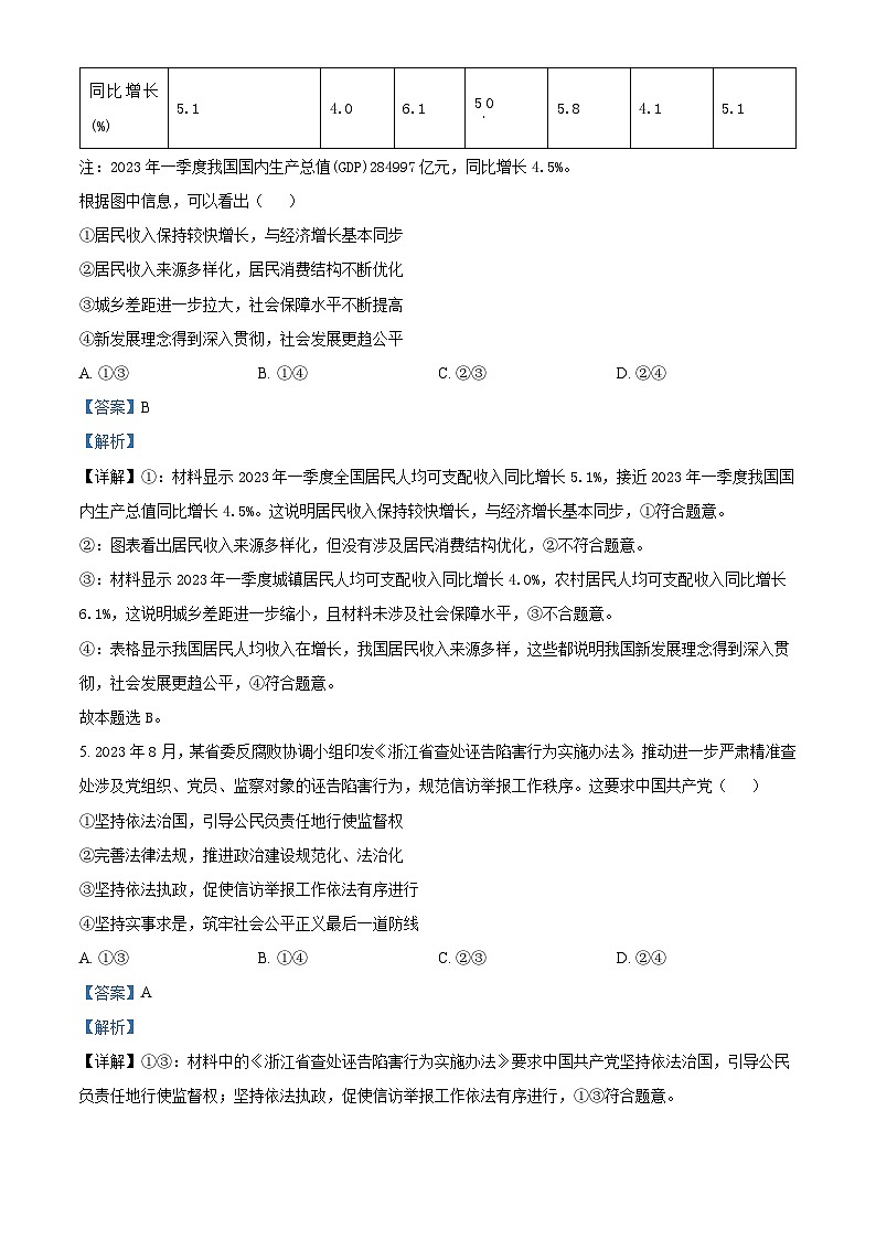 湖北省武汉市华中师范大学第一附属中学2023-2024学年高三上学期期中政治试题（Word版附解析）第3页