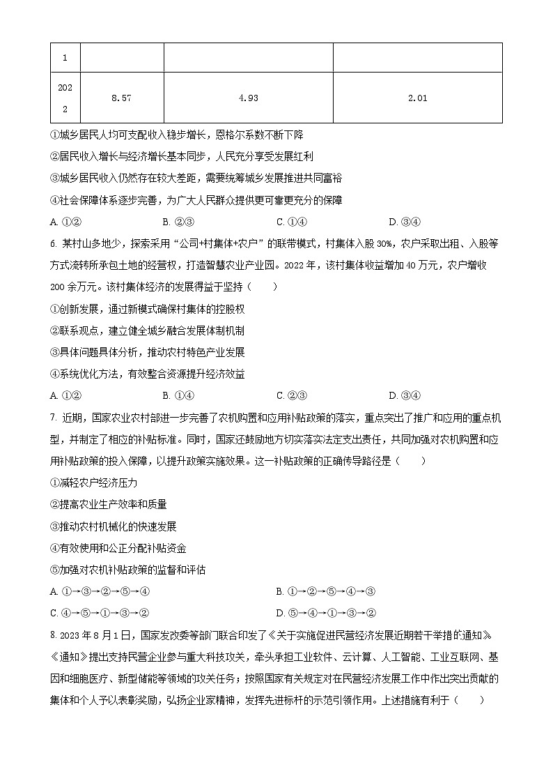 精品解析：山东省青岛市四区县2023-2024学年高三上学期期中考试政治试题（原卷版）第3页