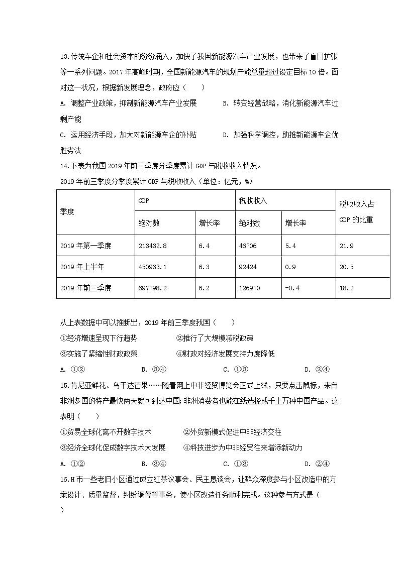 2020年7月浙江选考政治卷及参考答案第2页