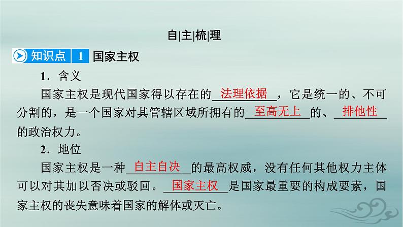 新教材适用2023_2024学年高中政治第1单元各具特色的国家第2课国家的结构形式第1框主权统一与政权分层课件部编版选择性必修108