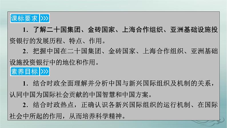 新教材适用2023_2024学年高中政治第4单元国际组织第9课中国与国际组织第2框中国与新兴国际组织课件部编版选择性必修105