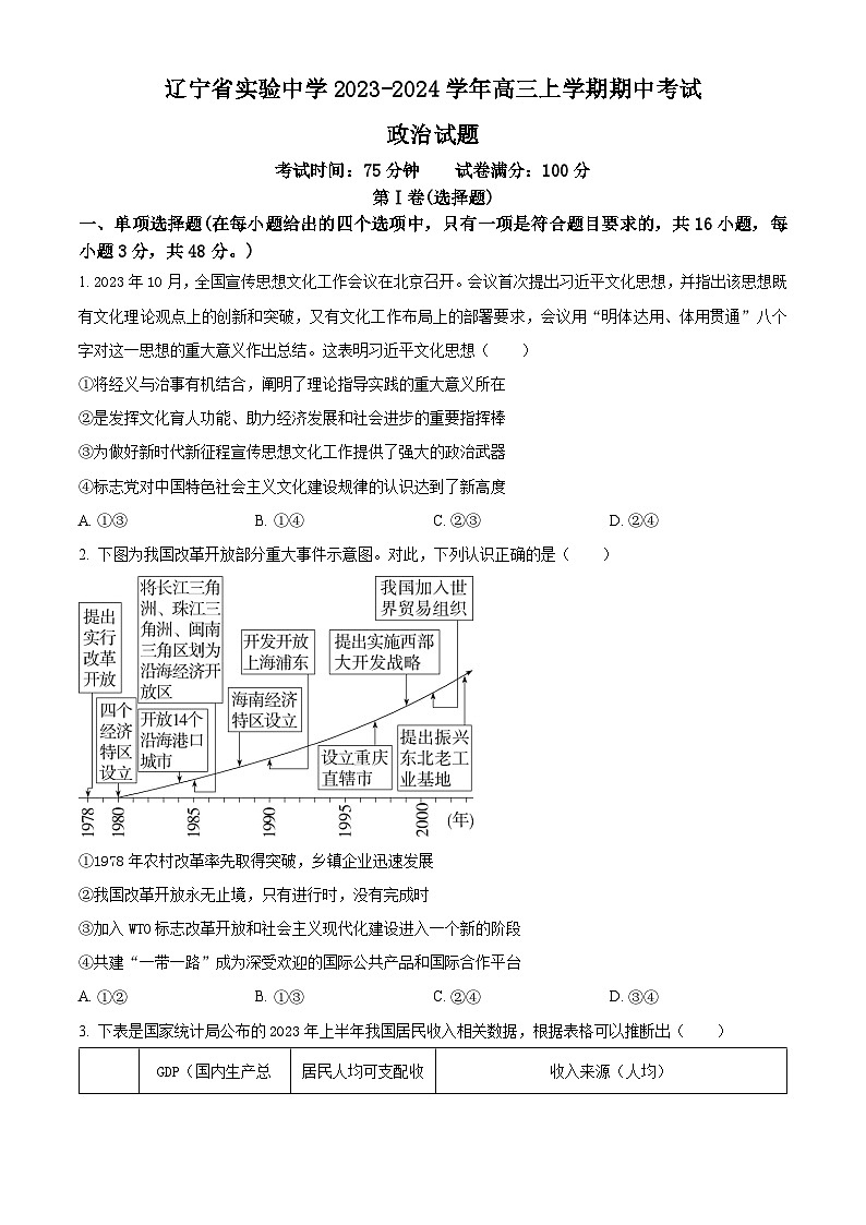 2024辽宁省实验中学高三上学期期中考试政治含解析第1页