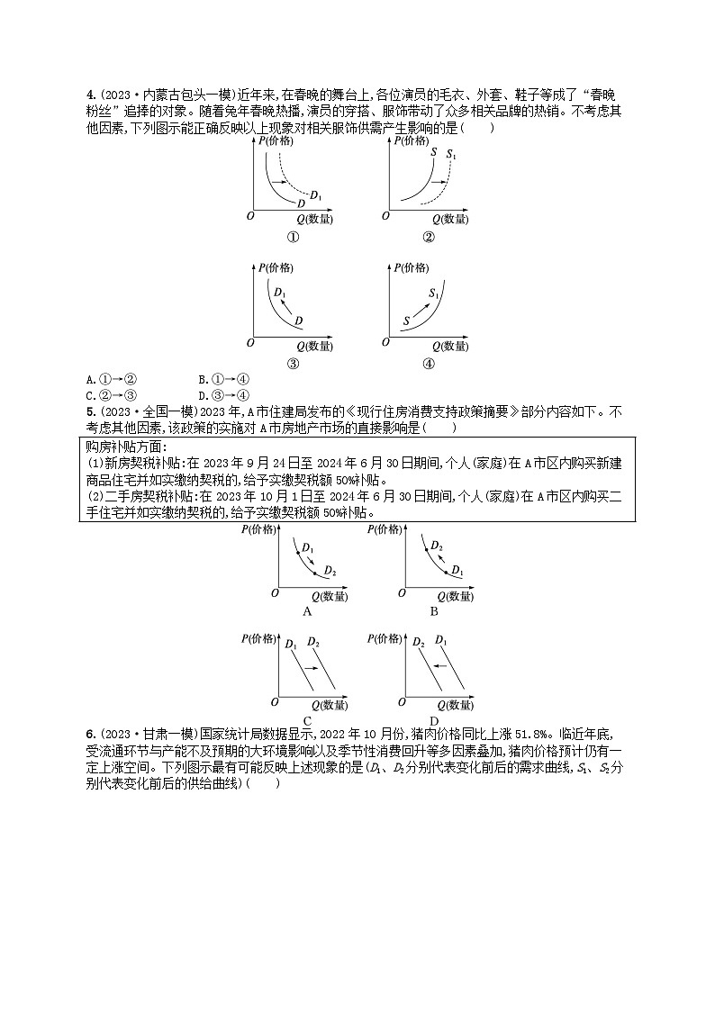 适用于老高考旧教材2024版高考政治二轮复习专题突破练热考题型练1曲线类选择题（附解析）第2页