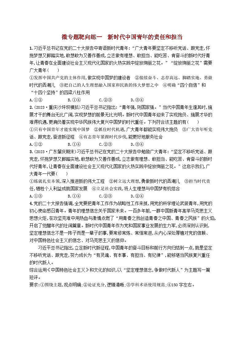 适用于新高考新教材2024版高考政治二轮复习微专题靶向练（附解析）第1页