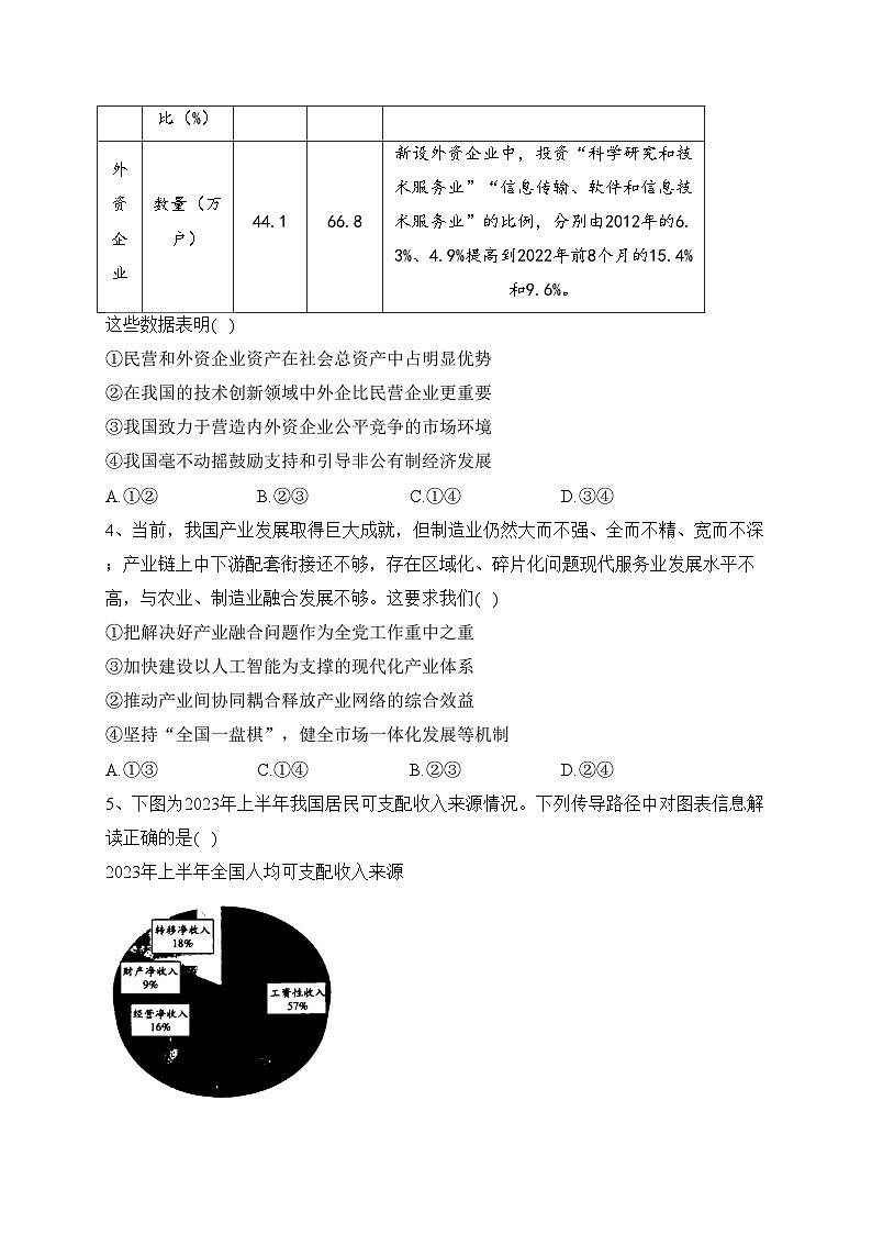 山西省三晋名校2024届高三上学期阶段性测试（期中）政治试卷(含答案)02