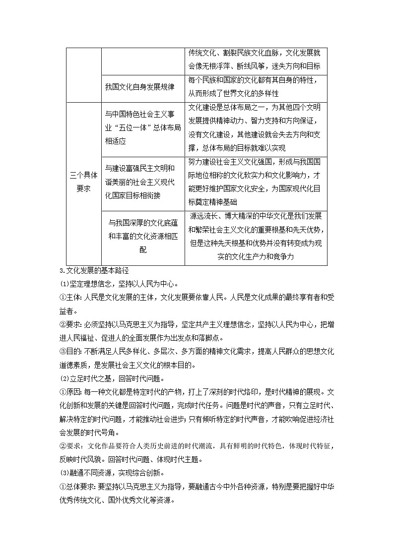2024届高考政治二轮专题复习与测试必修部分专题九文化传承与文化创新考点三发展中国特色社会主义文化面向未来02