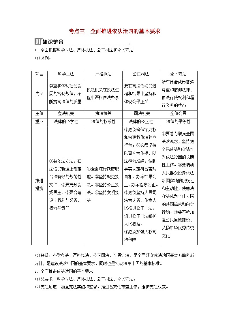 2024届高考政治二轮专题复习与测试必修部分专题六全面依法治国考点三全面推进依法治国的基本要求01