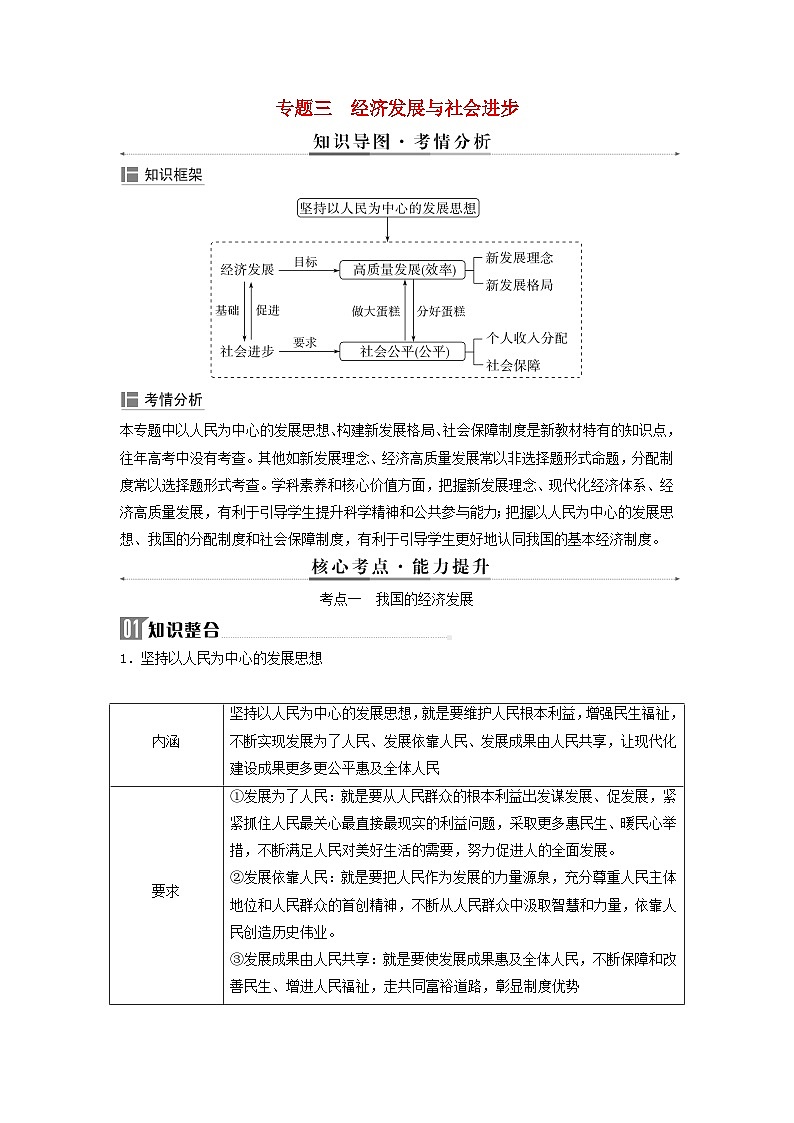 2024届高考政治二轮专题复习与测试必修部分专题三经济发展与社会进步考点一我国的经济发展01