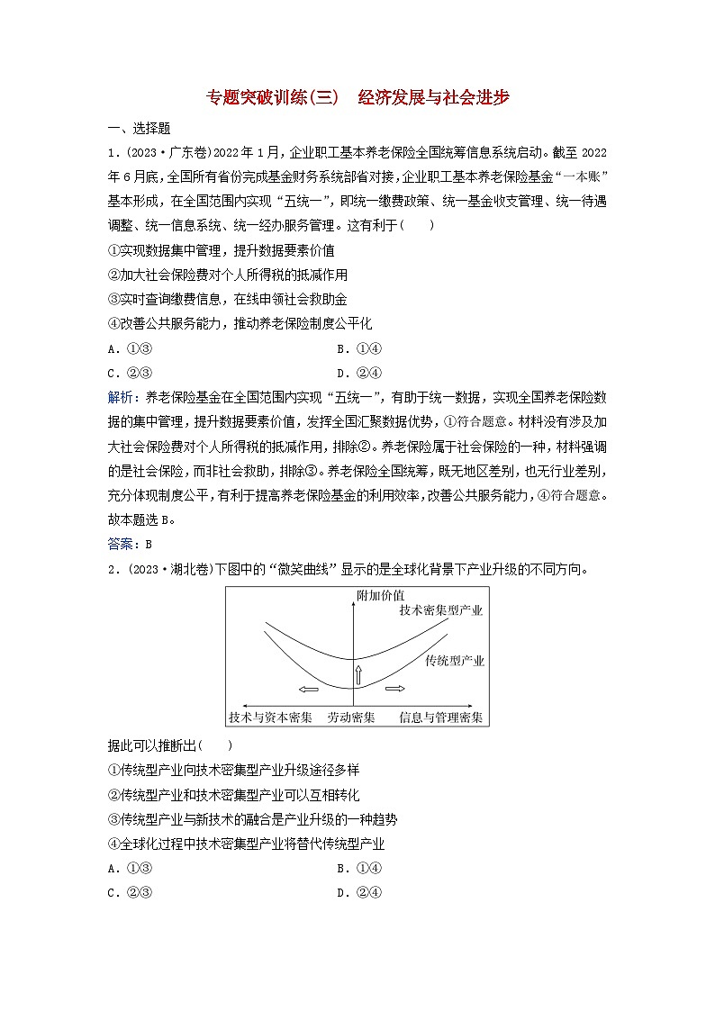 2024届高考政治二轮专题复习与测试专题突破训练三经济发展与社会进步第1页