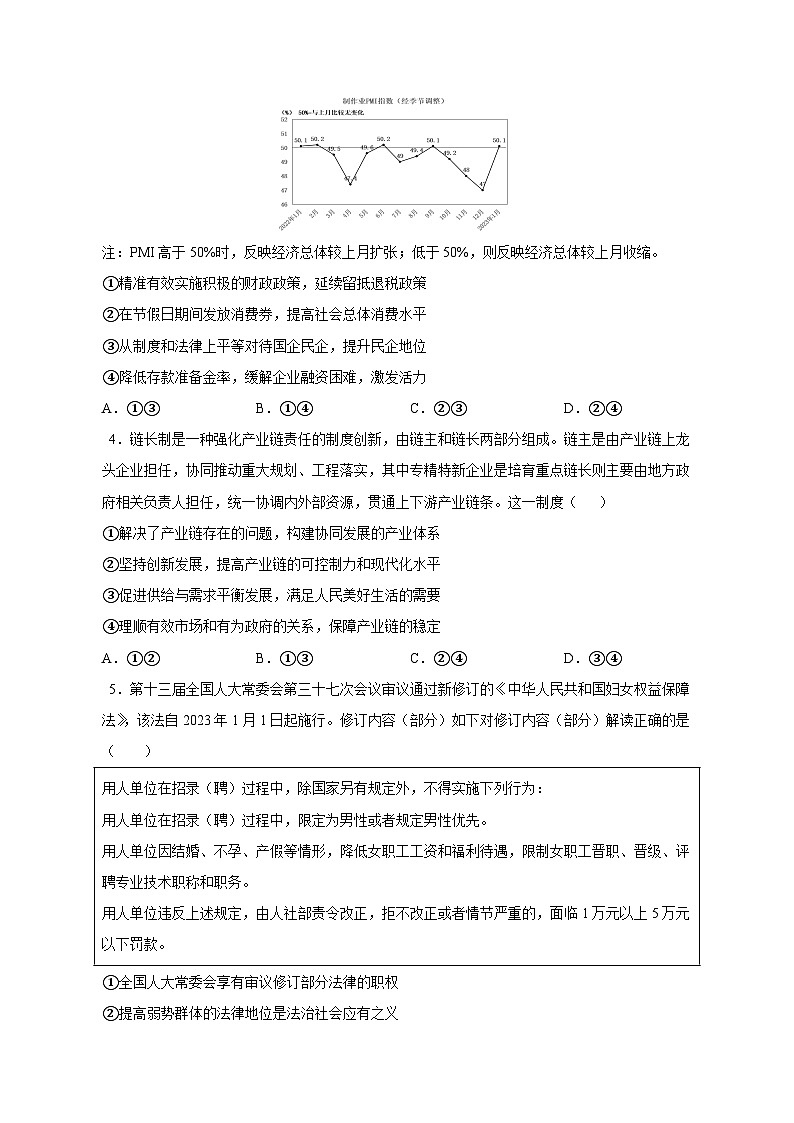 【高考政治】2023-2024学年河北省唐山市仿真模拟试题（一模）含解析02