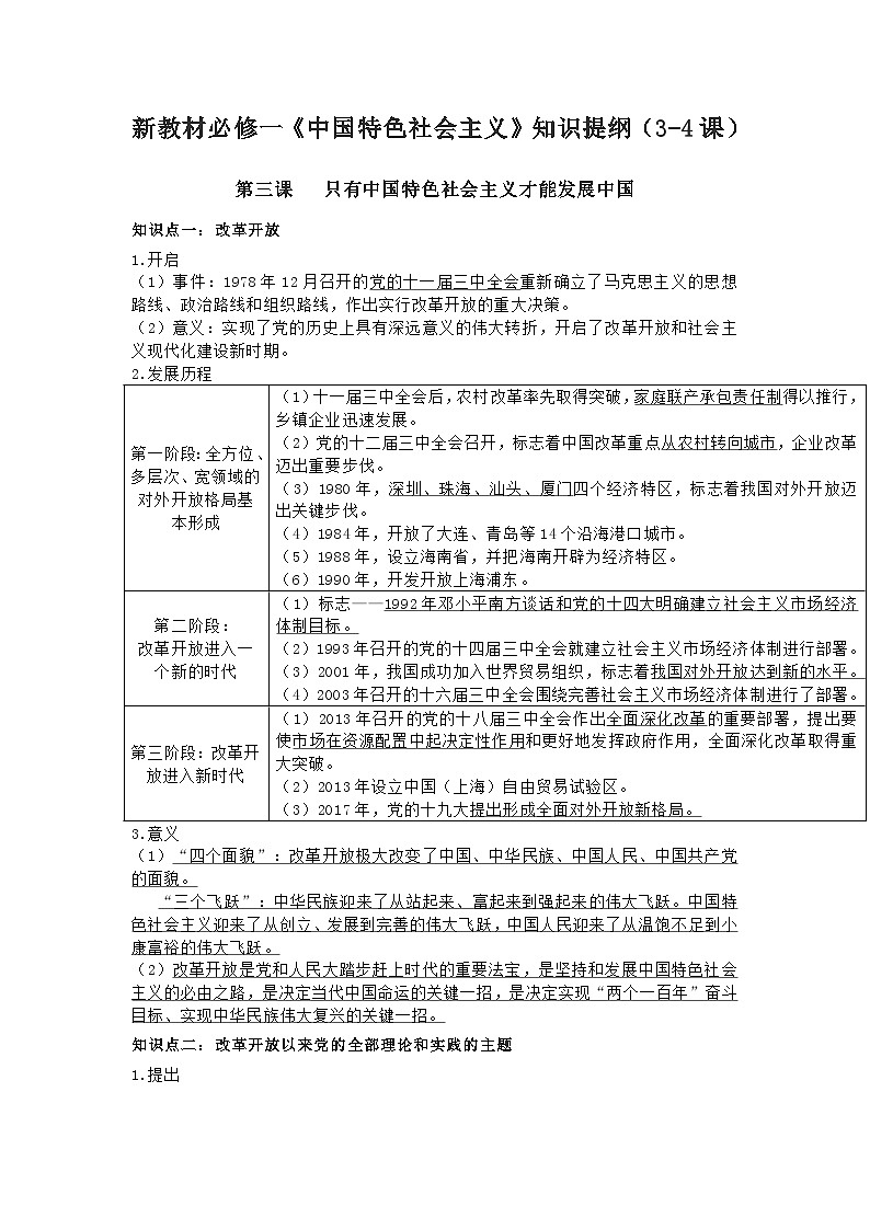 【人教部编版】高中政治必修1《中国特色社会主义》知识提纲3-4课01