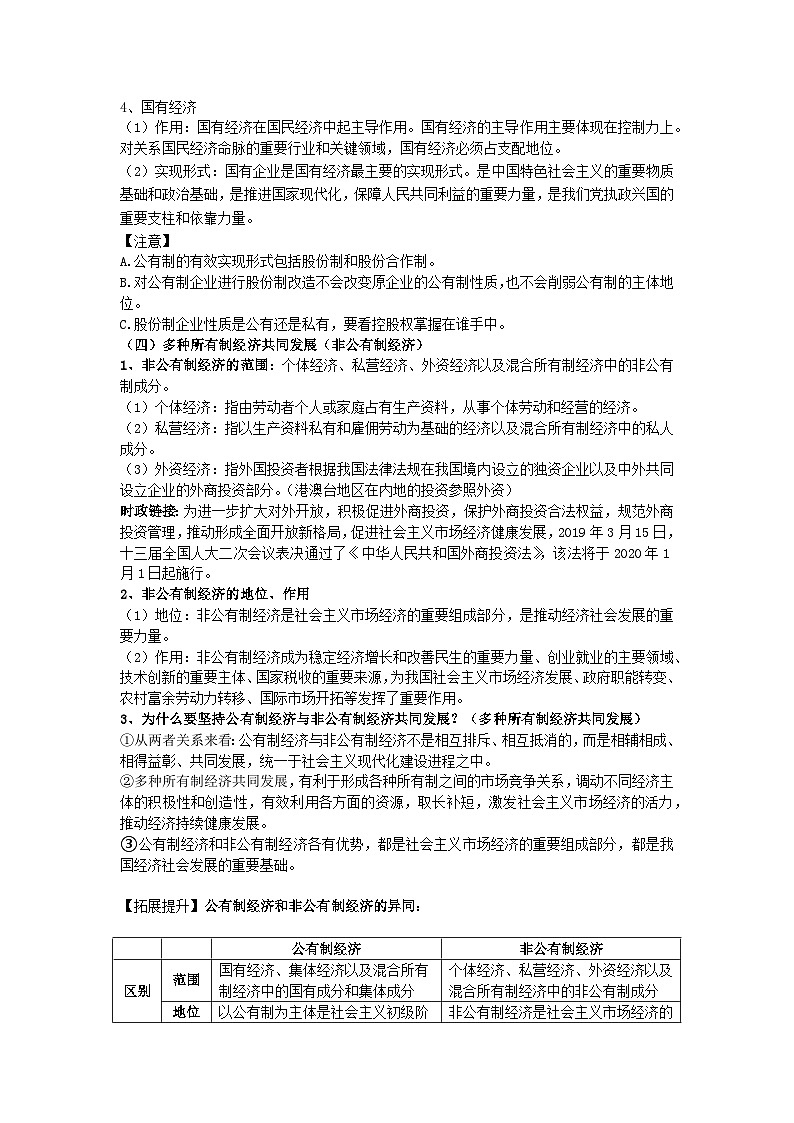高中政治必修二经济与社会第一课第一框《我国的基本经济制度》教学案-【人教部编版】第2页