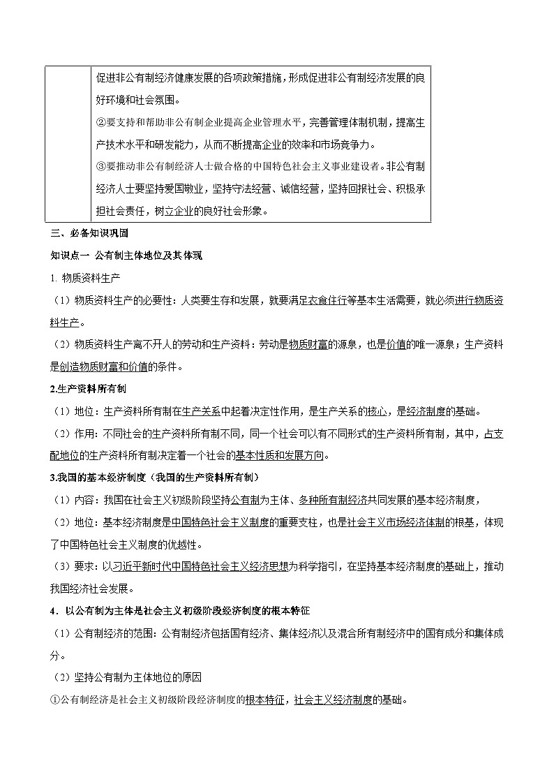 高中政治必修二期末复习《我国的基本经济制度》知识点梳理及练习原卷版答案解析-【统编版】03