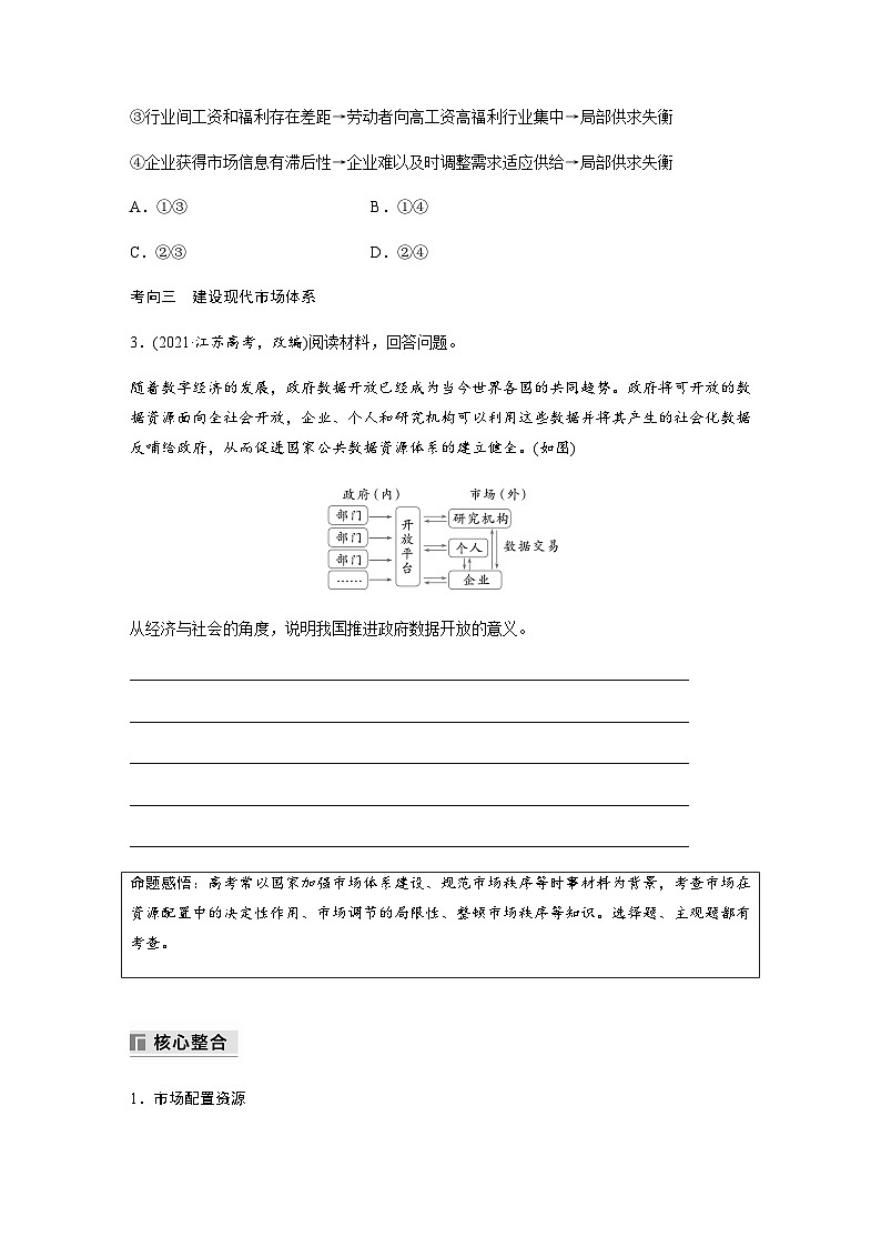 专题二 我国的基本经济制度 课时2 我国的社会主义市场经济体制（含解析）—2024年高考政治大二轮复习讲义02