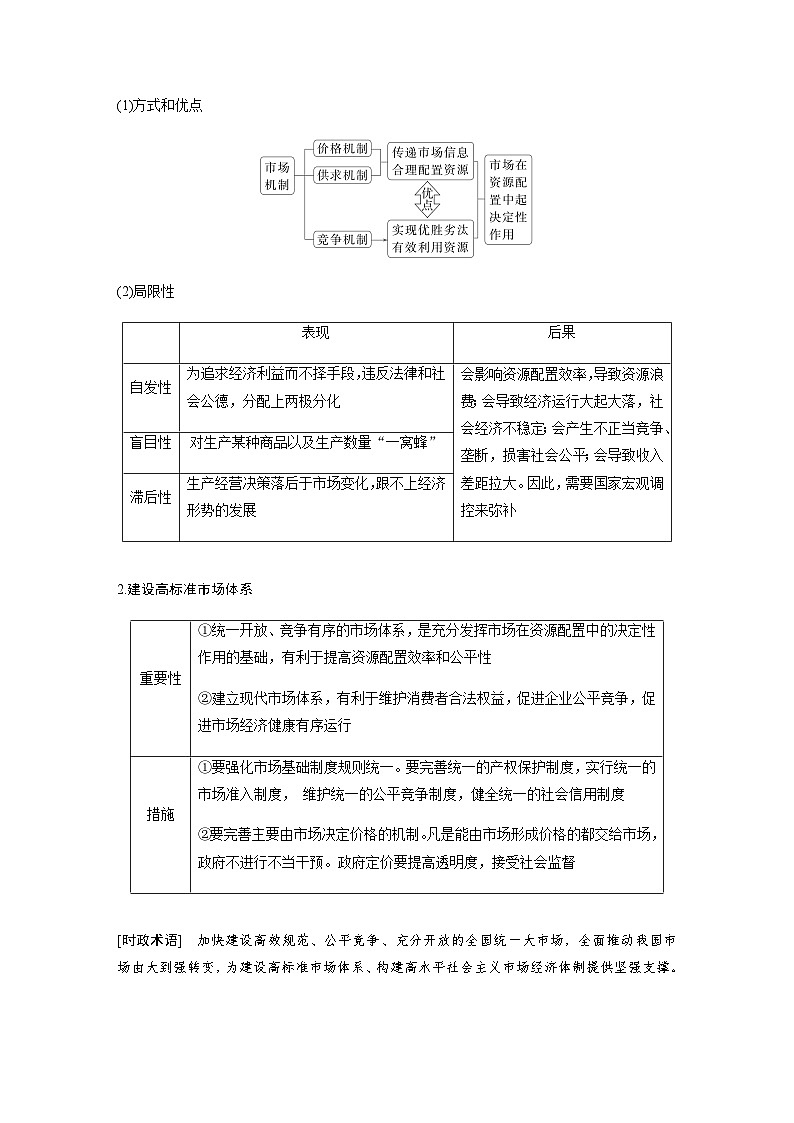 专题二 我国的基本经济制度 课时2 我国的社会主义市场经济体制（含解析）—2024年高考政治大二轮复习讲义03