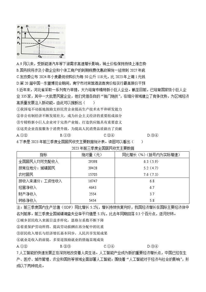 陕西省渭南市2024届高三教学质量检测（一）（渭南一模）政治02