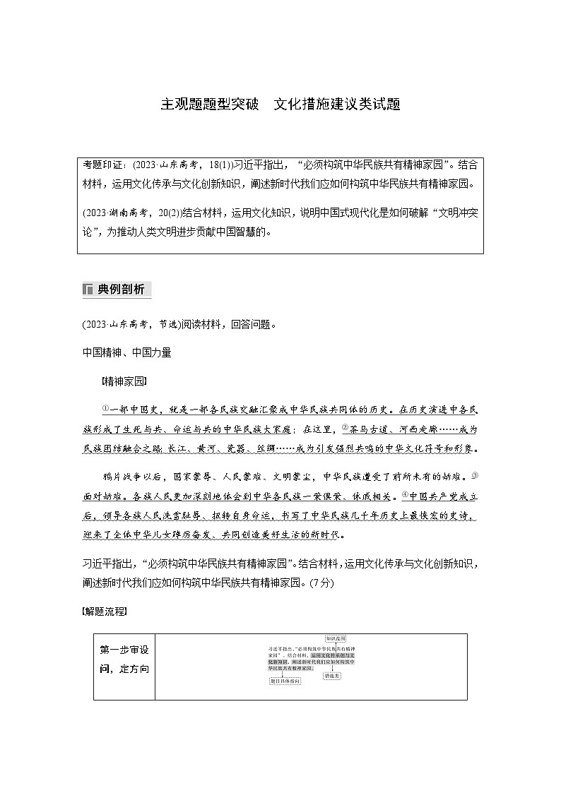 专题十一　主观题题型突破　文化措施建议类试题（含解析）—2024年高考政治大二轮复习讲义第1页