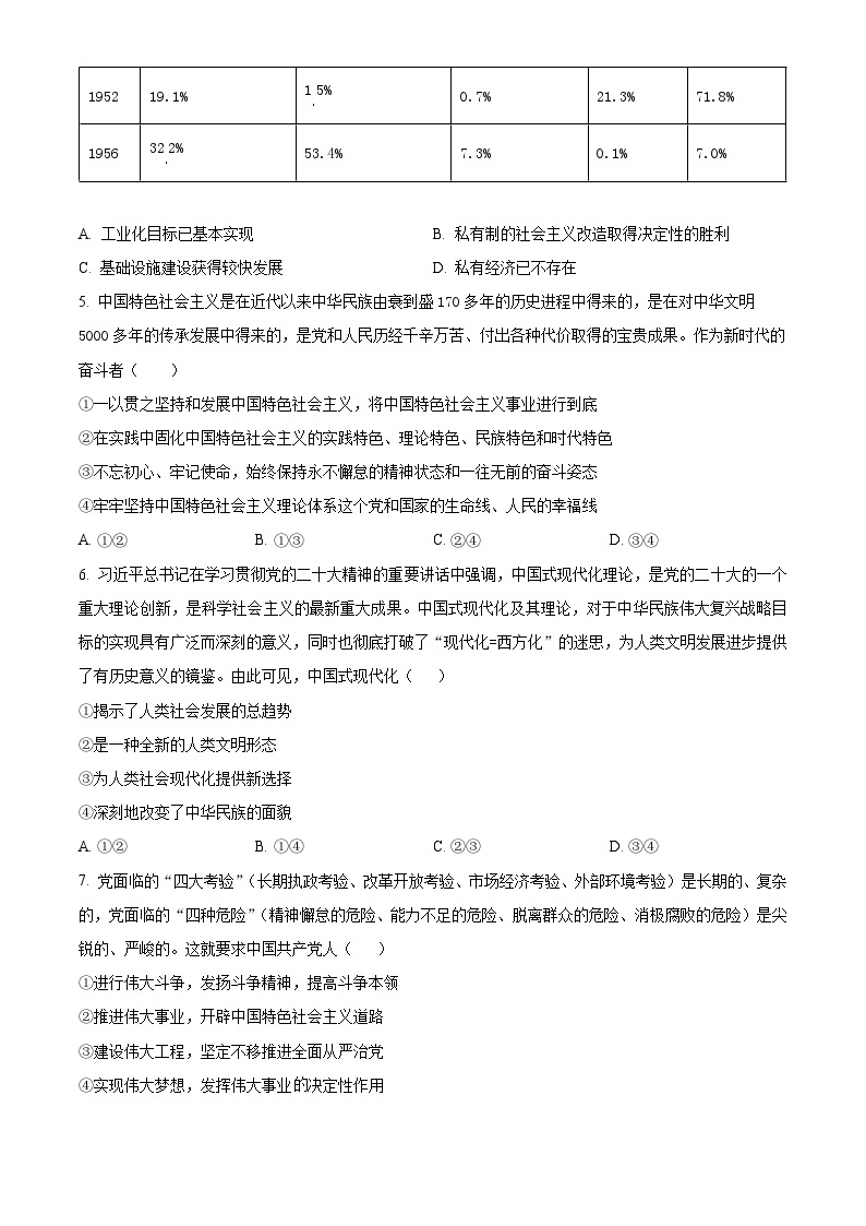 2024合肥庐江县八校高一上学期第二次集体练习政治试题含解析02