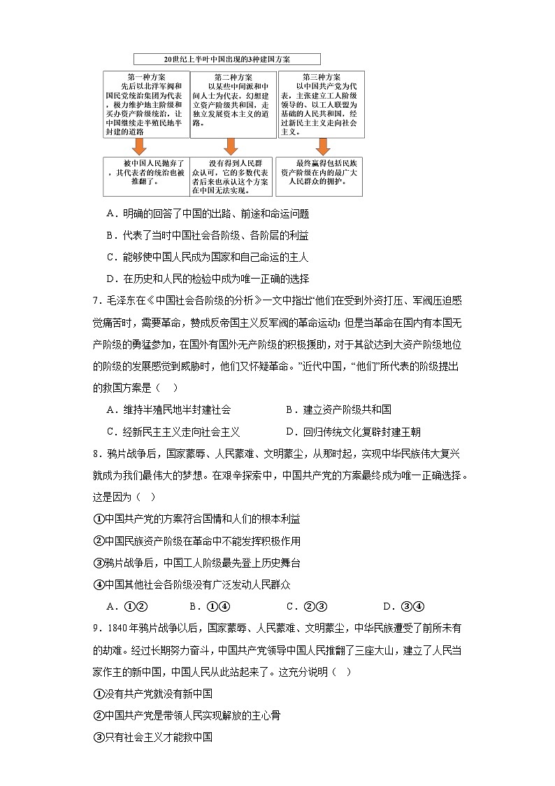 1.1中华人民共和国成立前各种政治力量同步练习 部编版高中政治必修三03