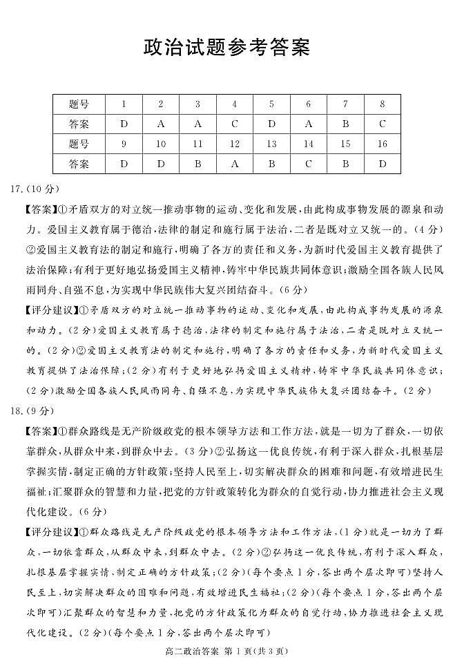 2024遂宁高二上学期期末试题政治PDF版含解析01