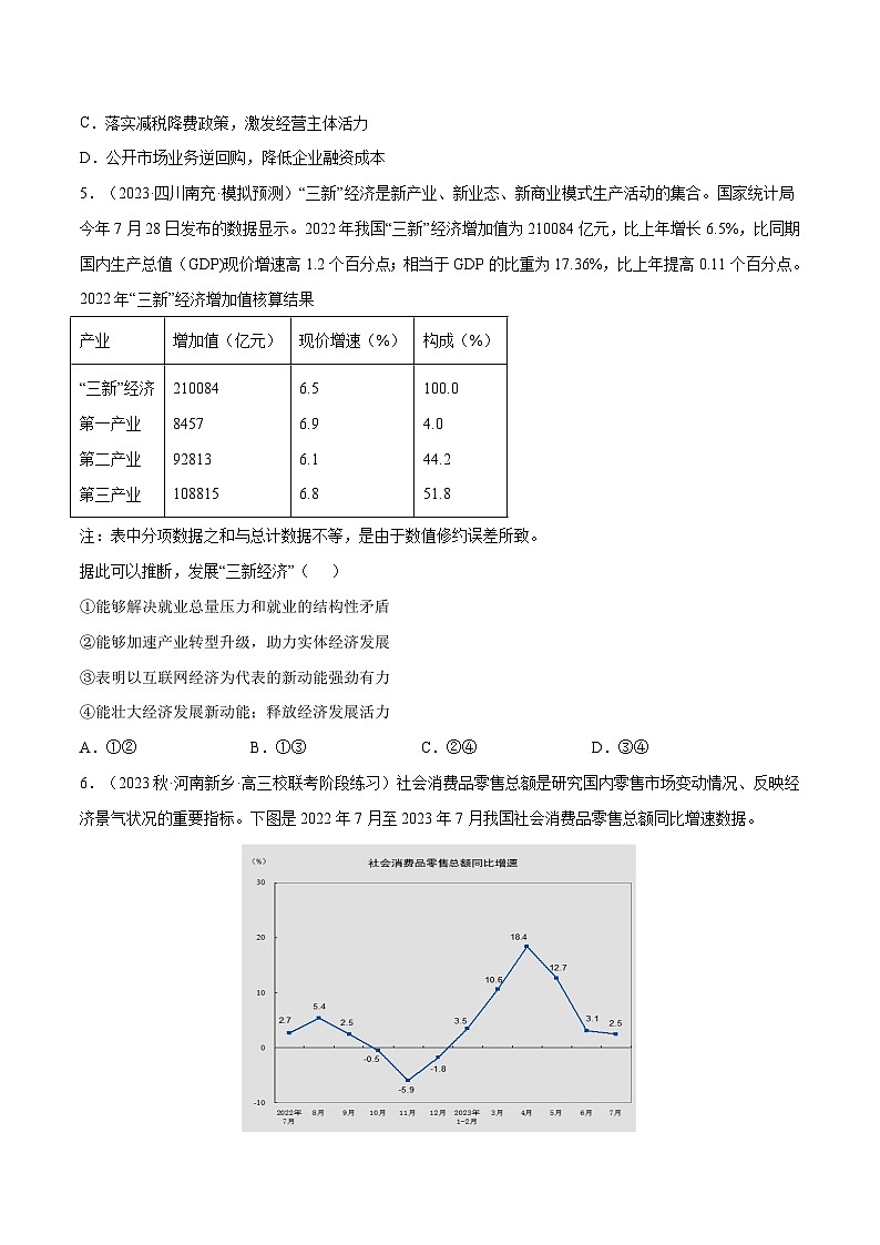 必修二《经济与社会》特殊题型之四高考模题题图表式选择题集训30练03