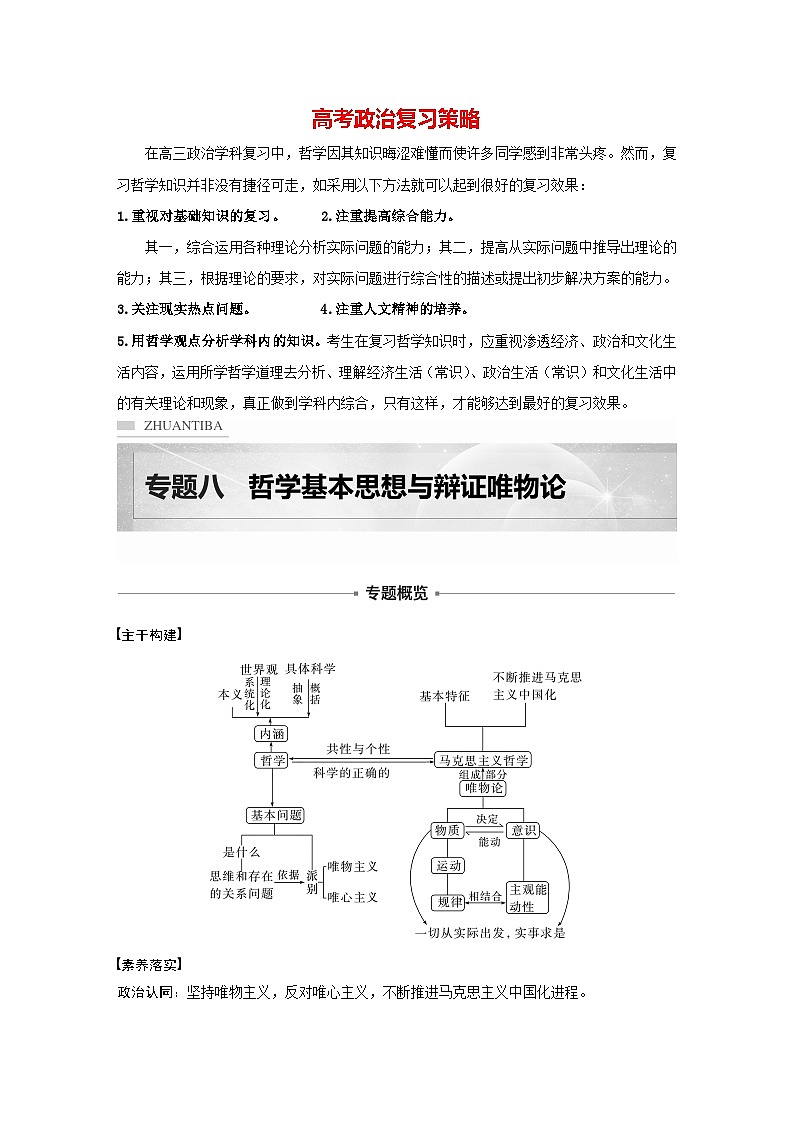 新高考政治二轮复习（新高考版） 专题8　哲学基本思想与辩证唯物论01