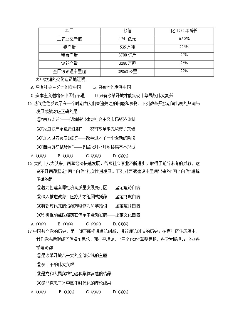 浙江省温州市2023-2024学年高一上册期末检测政治模拟试题（附答案）第3页