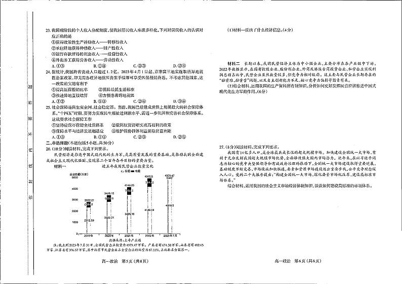 山西太原市2023-2024高一上学期期末政治试卷及答案03