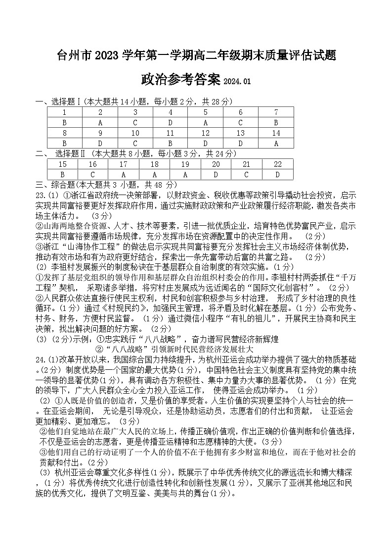 高二政治-参考答案第1页