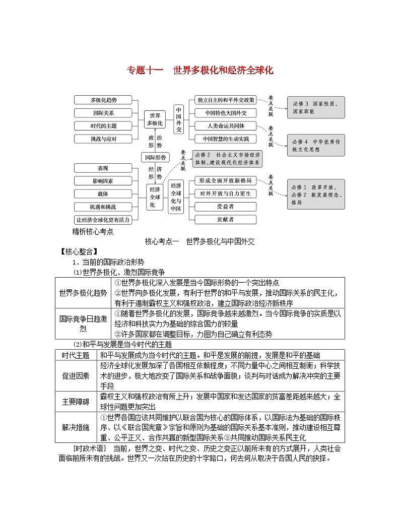 新教材2024高考政治二轮专题复习专题十一世界多极化和经济全球化核心考点一世界多极化与中国外交教师用书第1页