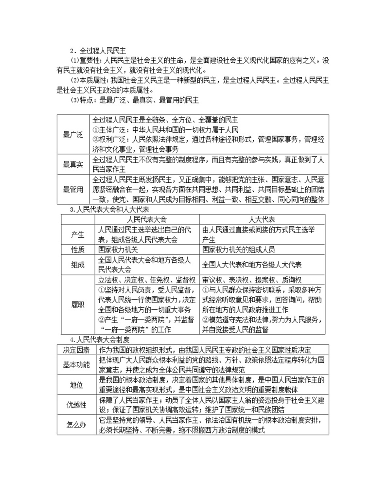 新教材2024高考政治二轮专题复习专题五我国全过程人民民主核心考点一我国的国体与政体教师用书第2页