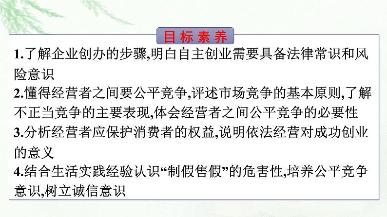 人教版（浙江专用）高中思想政治选择性必修2法律与生活第3单元第8课第1框自主创业公平竞争课件第4页