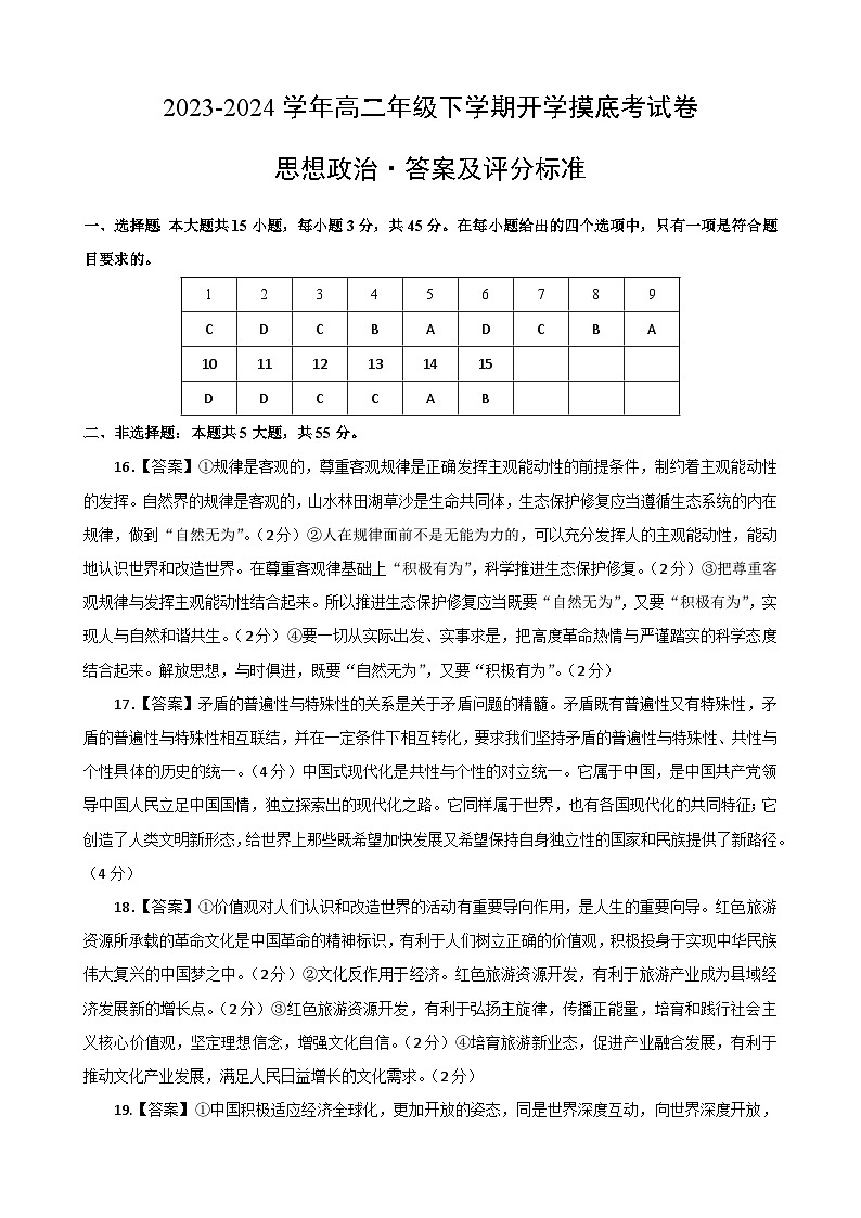 【开学摸底考】高二政治（江苏专用）-2023-2024学年高中下学期开学摸底考试卷.zip01