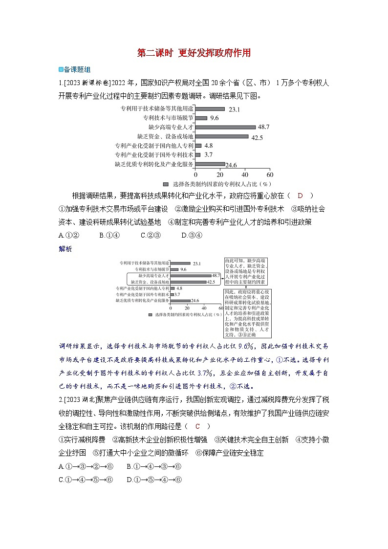 备考2024届高考政治一轮复习强化训练必修2第二课我国的社会主义市抄济体制第二课时更好发挥政府作用第1页
