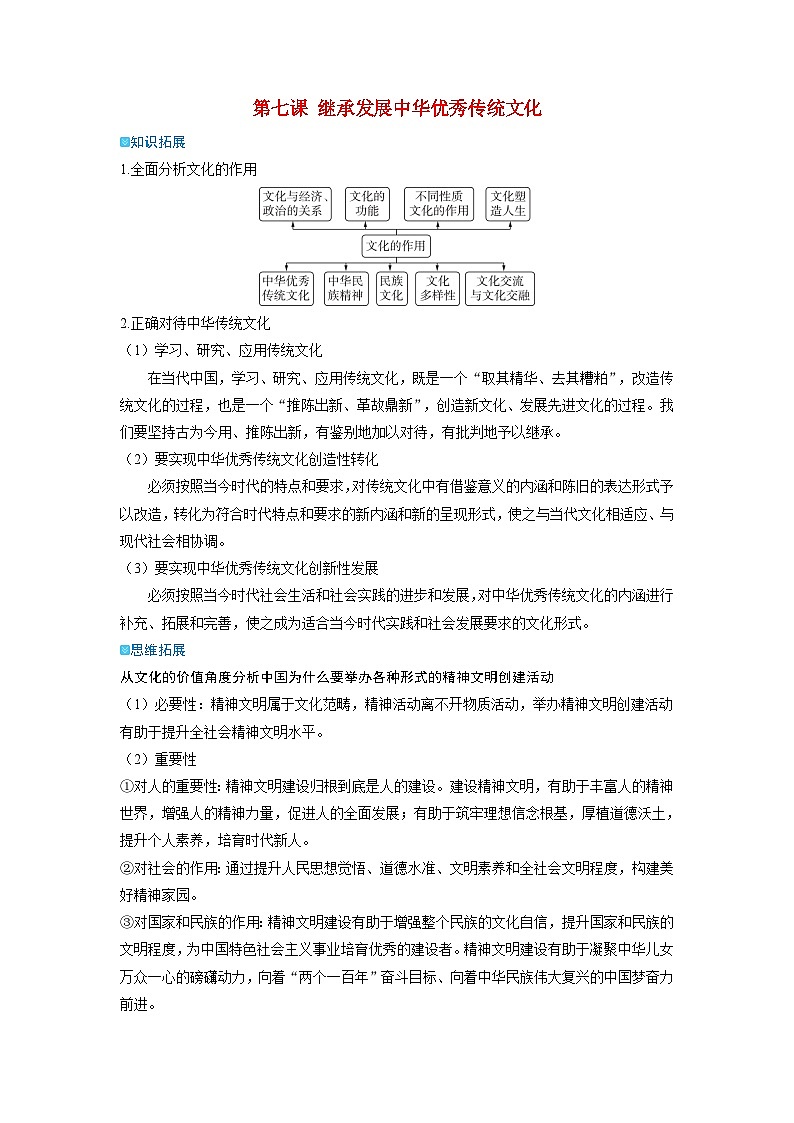 备考2024届高考政治一轮复习强化训练必修4第七课继承发展中华优秀传统文化01
