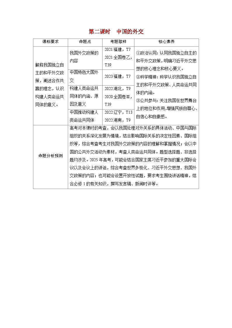 备考2024届高考政治一轮复习讲义选择性必修1第二课世界多极化第二课时中国的外交考点1中国外交政策的形成与发展第1页