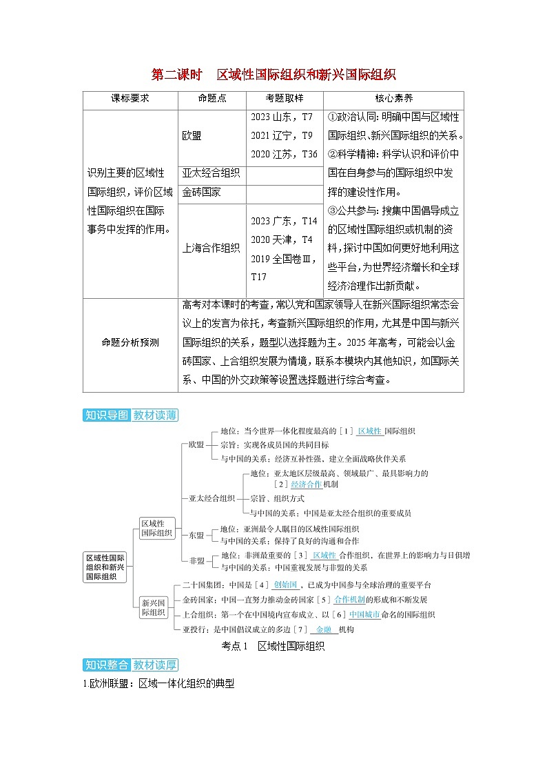 备考2024届高考政治一轮复习讲义选择性必修1第四课国际组织第二课时区域性国际组织和新兴国际组织考点1区域性国际组织01
