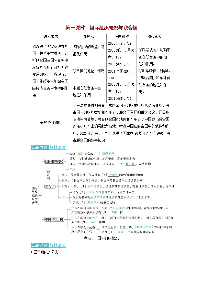备考2024届高考政治一轮复习讲义选择性必修1第四课国际组织第一课时国际组织概况与联合国考点1国际组织概况第1页