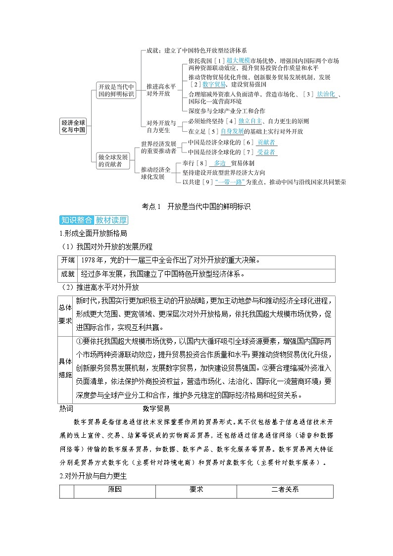 备考2024届高考政治一轮复习讲义选择性必修1第三课经济全球化第二课时经济全球化与中国考点1开放是当代中国的鲜明标识02