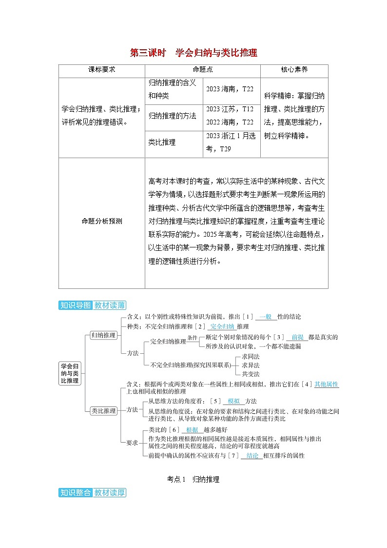 备考2024届高考政治一轮复习讲义选择性必修3第二课遵循逻辑思维规则第三课时学会归纳与类比推理考点1归纳推理第1页