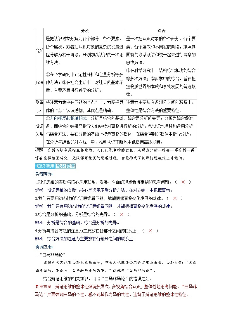 备考2024届高考政治一轮复习讲义选择性必修3第三课运用辩证思维方法考点1把握辩证分合第3页