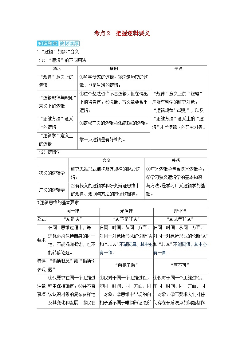 备考2024届高考政治一轮复习讲义选择性必修3第一课树立科学思维观念考点2把握逻辑要义第1页