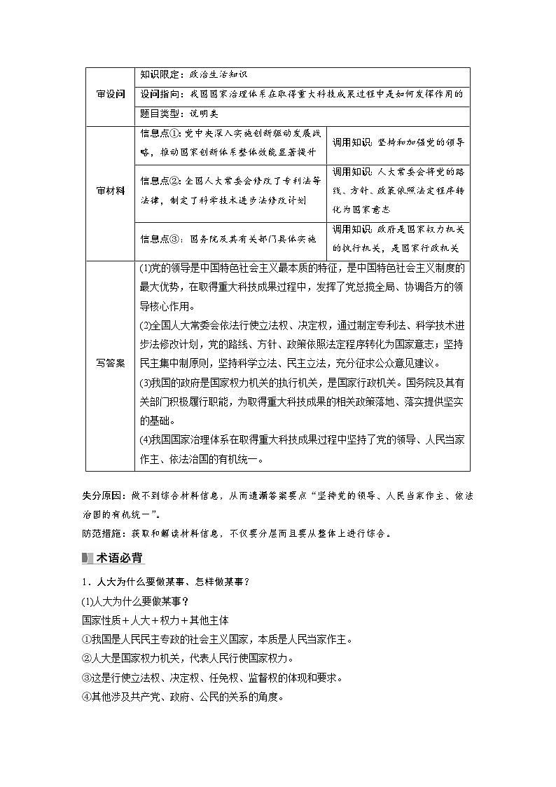 2024年高考政治一轮复习讲义（部编版） 必修3　大题攻略　主观题对“人大、人大代表和人民代表大会制度”的考查（教师版）第2页