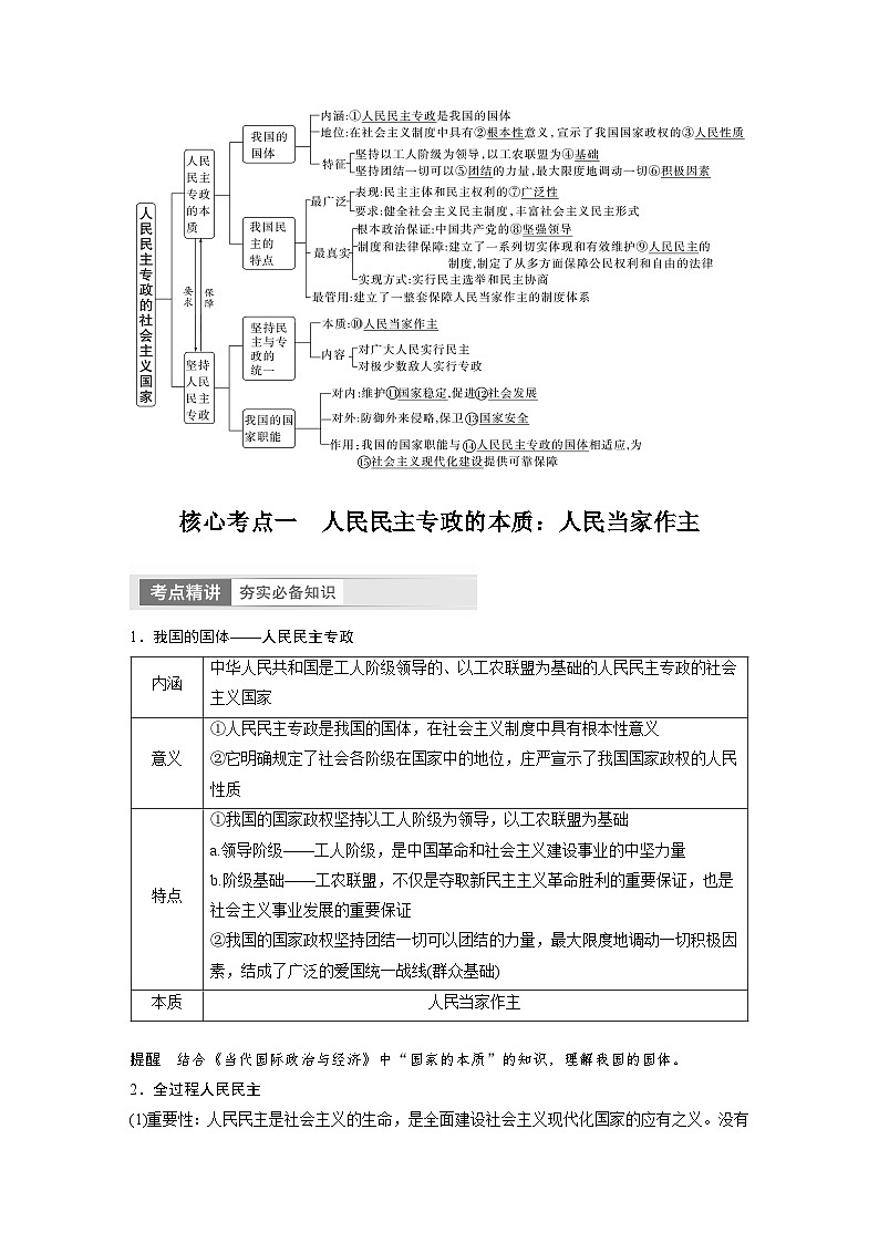 2024年高考政治一轮复习讲义（部编版） 必修3　第12课　人民民主专政的社会主义国家（教师版）第2页