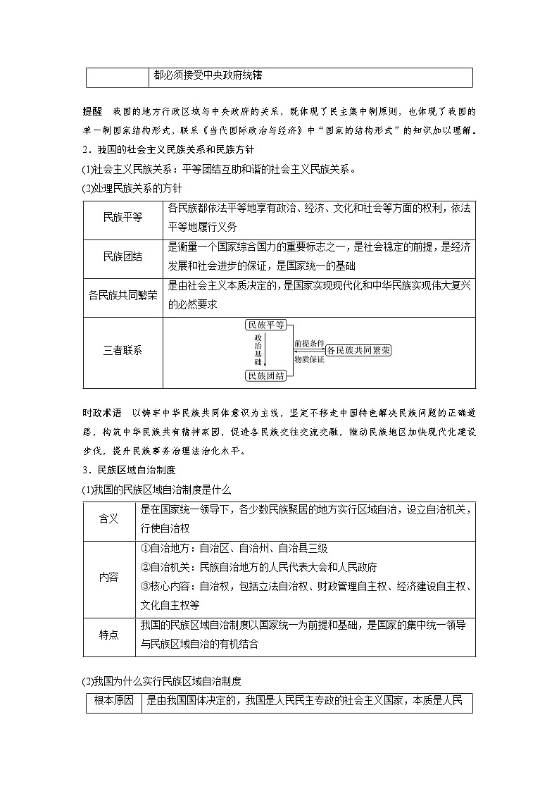 2024年高考政治一轮复习讲义（部编版） 必修3　第14课　课时2　民族区域自治制度（教师版）第2页