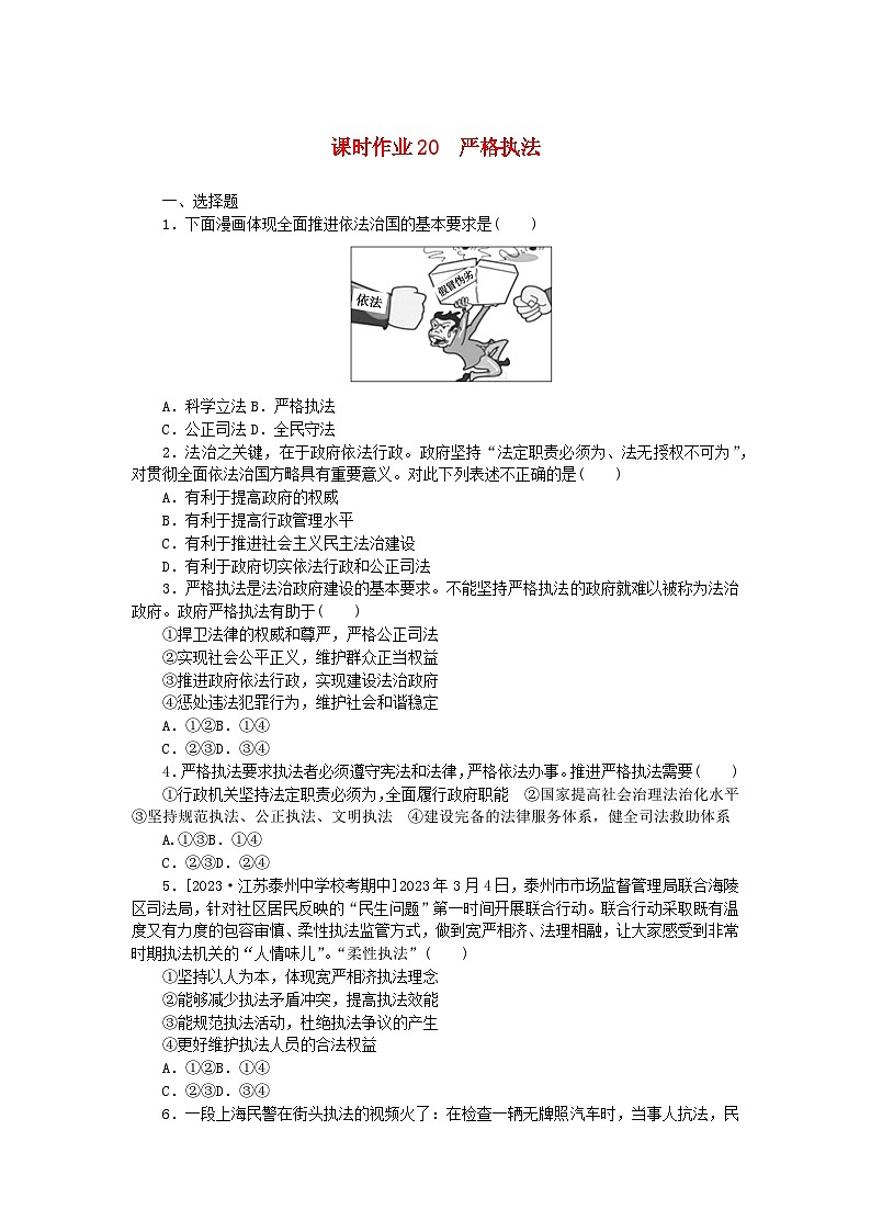 2024版新教材高中政治课时作业20严格执法部编版必修301