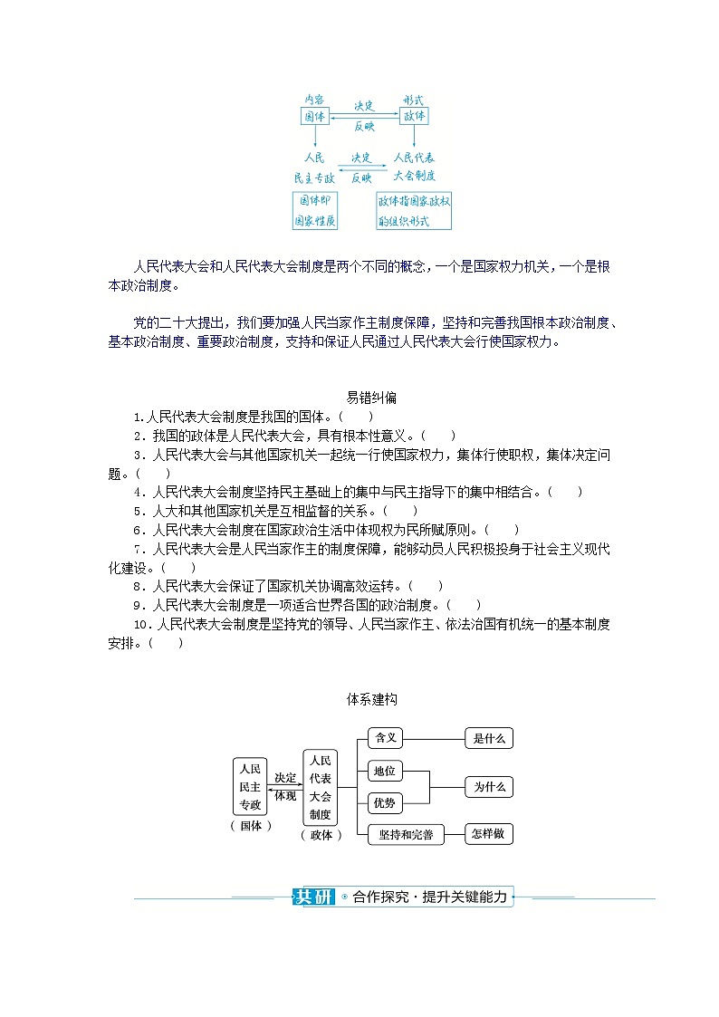 2024版新教材高中政治第二单元人民当家作主第五课我国的根本政治制度课时2人民代表大会制度：我国的根本政治制度学案部编版必修3第2页